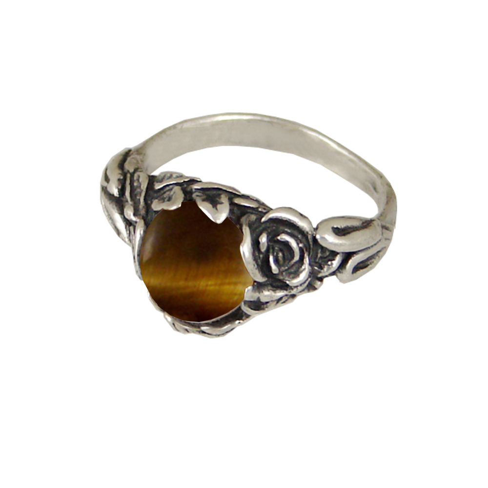 Sterling Silver Rose Ring with Tiger Eye Size 9